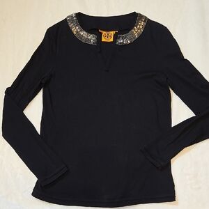 111. Tory Burch Black Embellished Collar Long Sleeve Size Medium